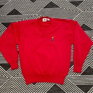Vintage Neon Embroidered Golf Red V-neck style sweater